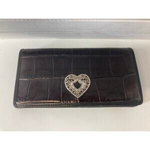 BRIGHTON LARGE BROWN EMBOSSED ANIMAL PRINT LEATHER WALLET
